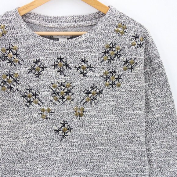 Lucky Lotus Sweater Womens Gray Pullover Knit 3/4 Sleeve Crewneck Size XS - Picture 2 of 9